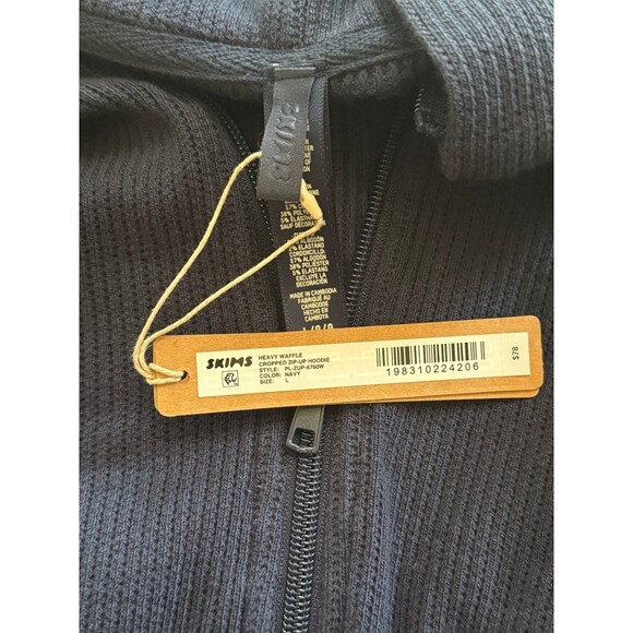 Skims Heavy Waffle Cropped Zip Up Hoodie Navy Size Large - Picture 12 of 12
